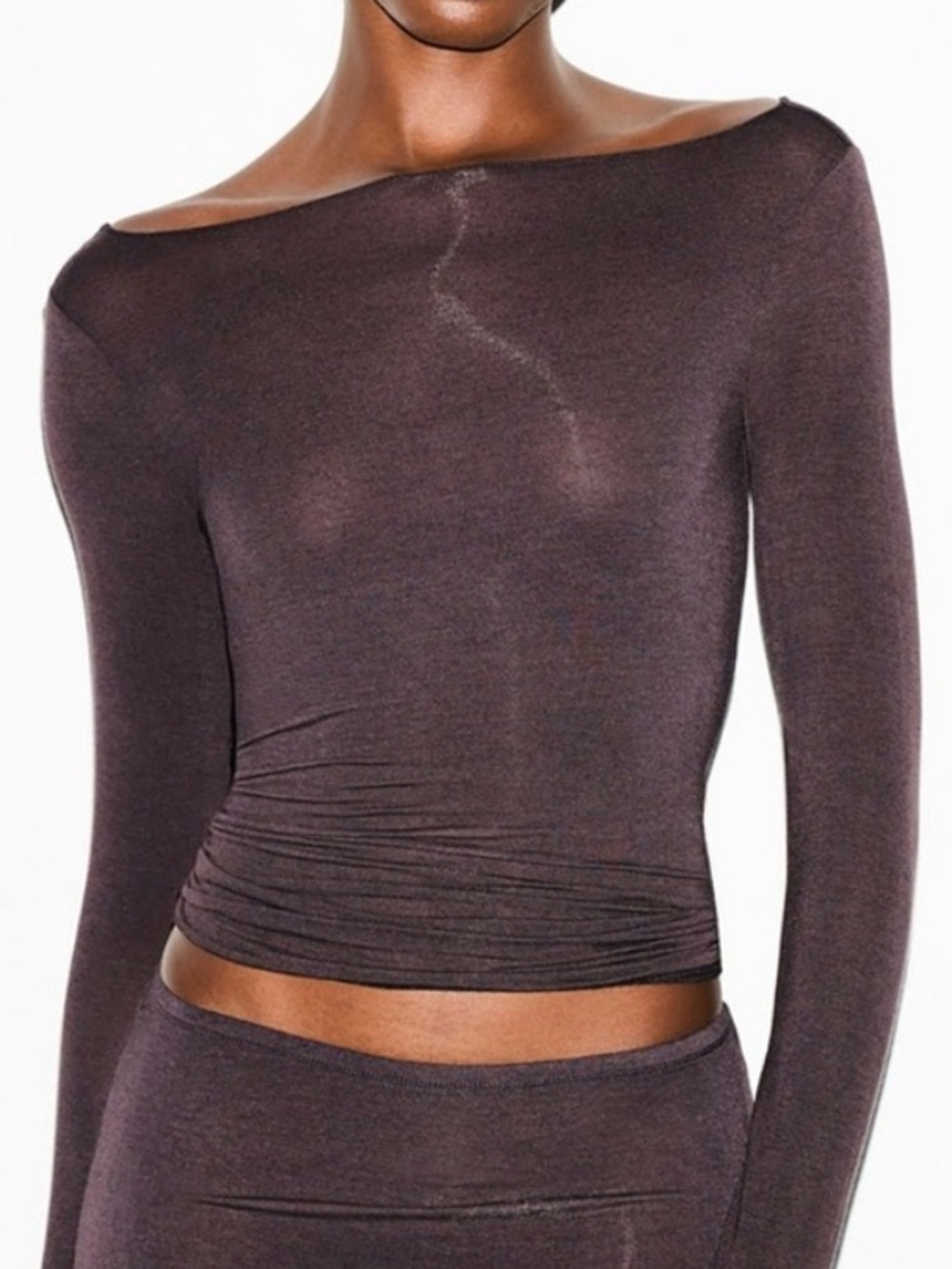 SKIMS Sheer Modal Long-Sleeve Boat Neck T-Shirt Pheonix